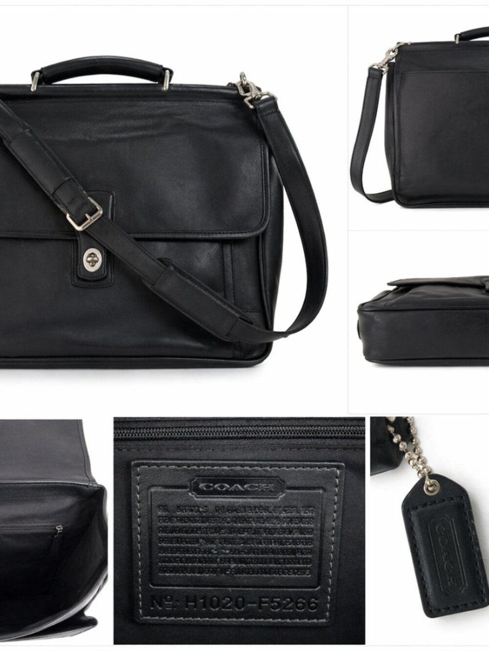 Coach Beekman Black Leather Briefcase Messenger Laptop Bag Strap Authentic - Picture 5 of 7